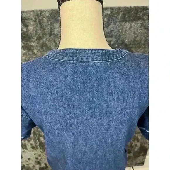 Vtg Lauren Ralph Lauren Denim Shift Dress Pockets Lace Up Front Short Sleeve 2 - Picture 8 of 13